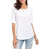 Womens Elbow Length Sleeve Tops Summer Fashion Cotton Blouses Casual Tunic Tee Shirts