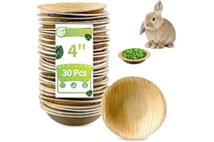Xuanda Bunny Rabbit Chew Toys, 30 Pcs Palm Leaf Bowls 4 inch Bowl for Bunnies, Palm Leaf Bowls for Rabbits (Round)