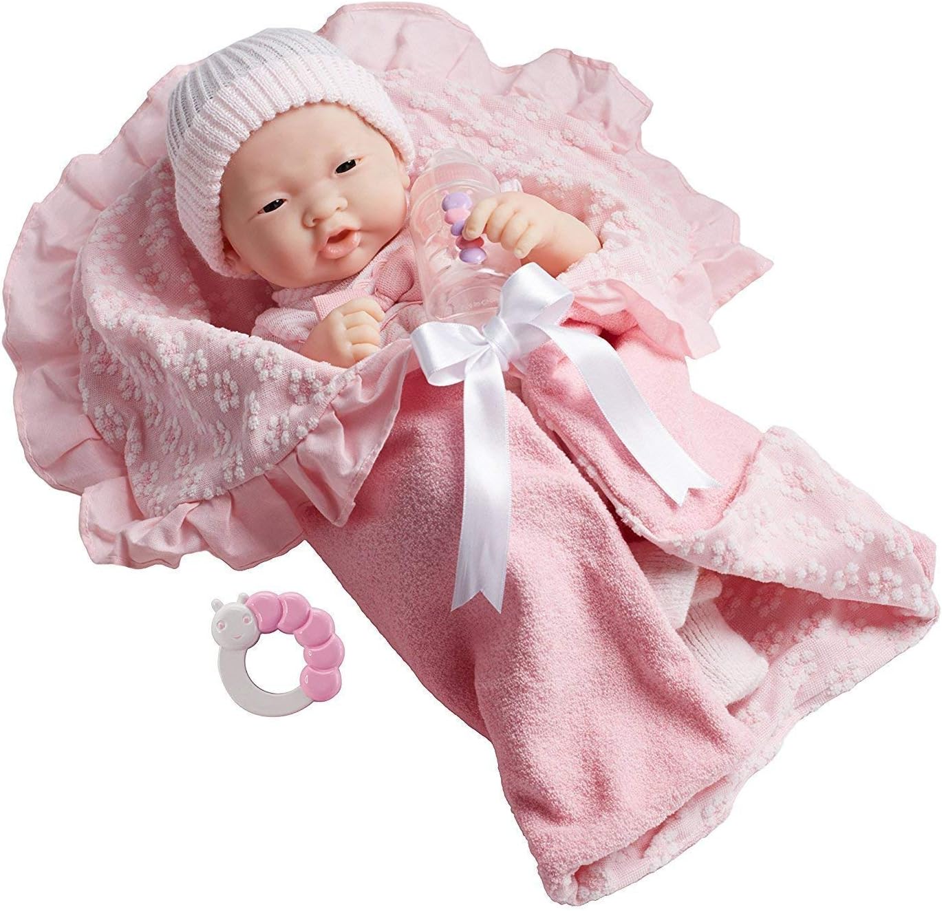 JC Toys 18784 Asian La Newborn 15.5" Soft Body Boutique Baby Doll, Pink Deluxe Gift Set. Designed by Berenguer