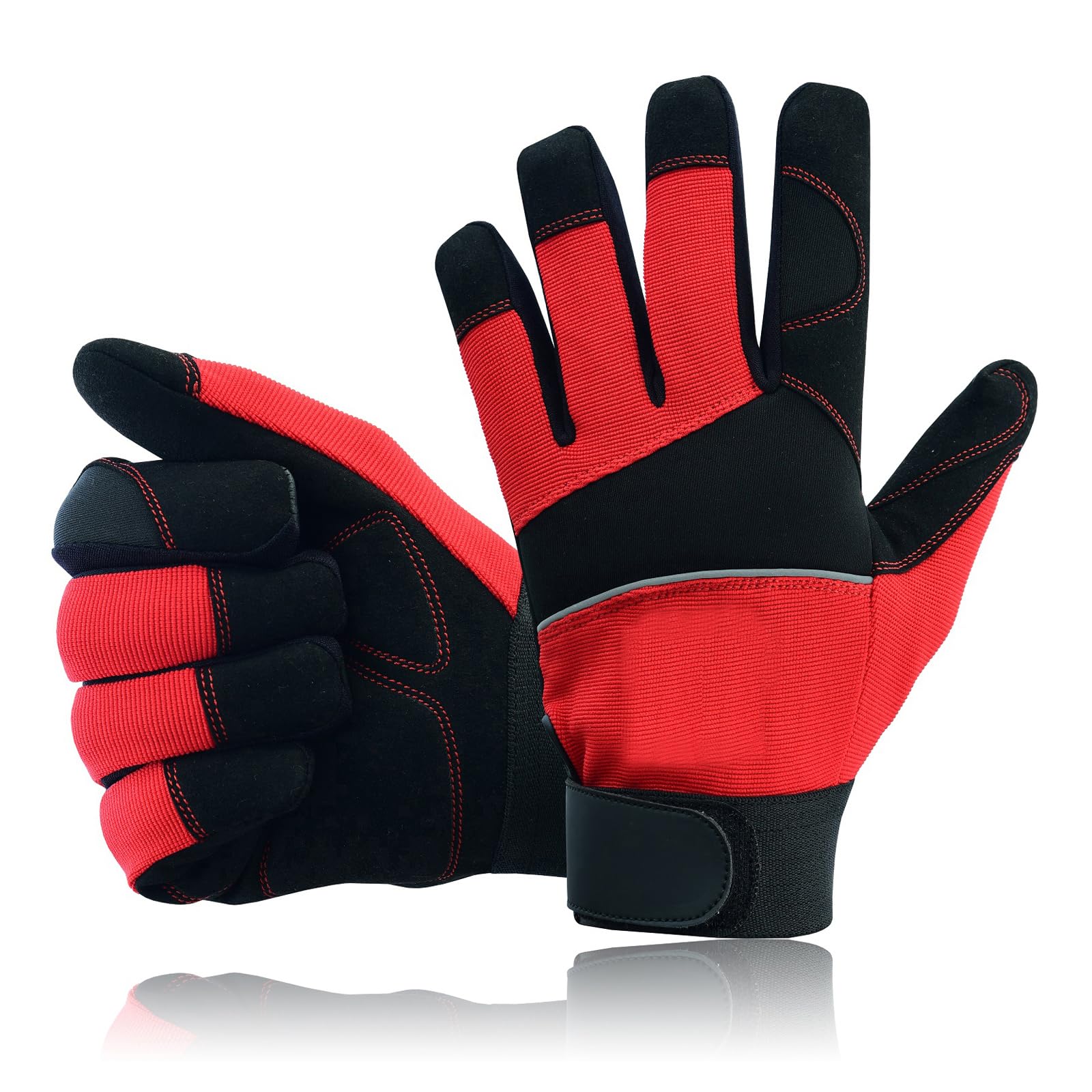 Safety Work Gloves Heavy duty Hand Protection Mechanic Gardening Builders Cut Multipurpose DIY Maintenance Adjustable Gloves (XL, Red)