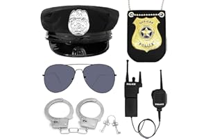 TUSAUW 5Pcs Police Accessories for Kids Toy Police Badge for Kids Police Handcuffs Walkie-Talkie Sunglasses Police Pretend Play Toy Set Roleplay Cosplay Porps for Theme Party,Children's Day Gift