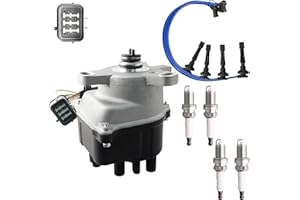 MOAUTO Ignition Distributor w/Cap & Rotor and 4 Iridium Spark Plugs with Wire Set Tune Up Kit 30100-P6T-T01 84-17452 31-17452