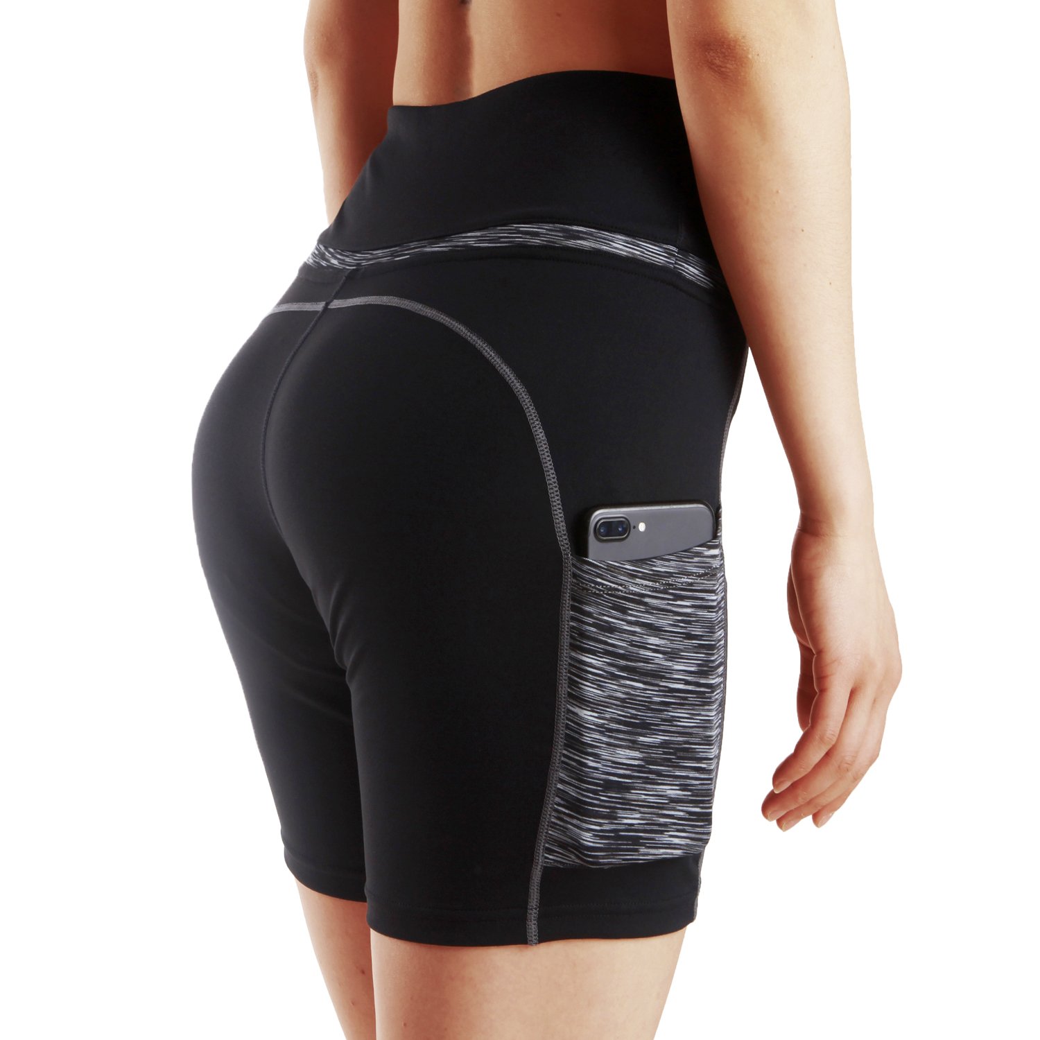 FUURY Womens High Waist Yoga Pants Capri Tummy Control Workout Leggings 4 Way Stretch Yoga Leggings with 2 Out Pockets (Black Gray, M)