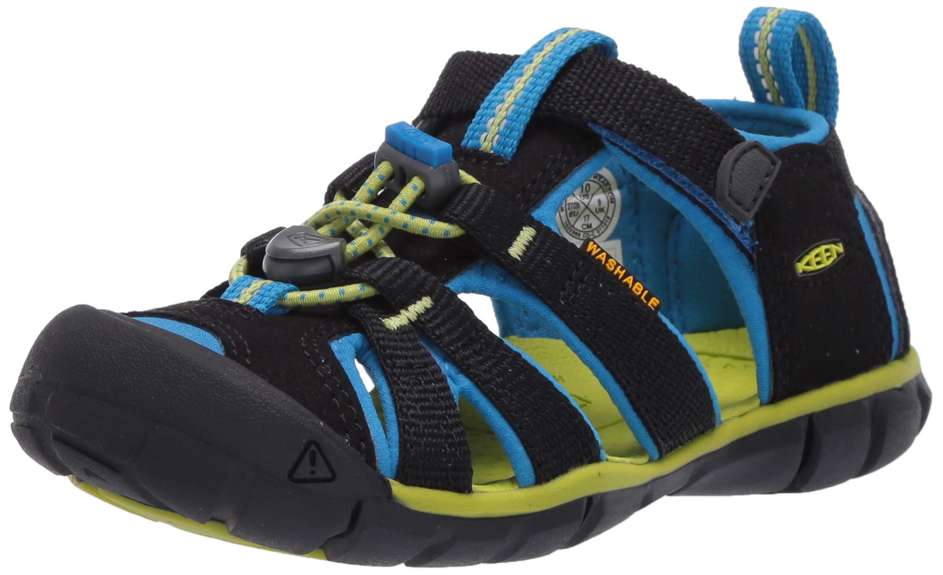 KEEN Little Kid's Seacamp 2 CNX Closed Toe Sandal, Black/Brilliant Blue, 12 LK (Little Kid's) US