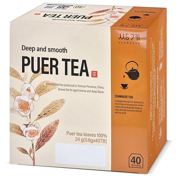 SSANGGYE PUER TEA 0.6G X 40 TEA BAGS, PREMIUM KOREAN HERBAL PU-ERH TEA HOT COLD BREW BLACK TEA, LOOSE LEAF ORIENTAL SOOTHING SAVORY DEEP HERB FLAVOR 4 SEASONS DAILY DRINK MADE IN KOREA