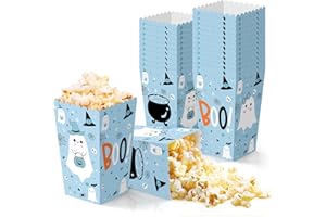 K KUMEED 24 PCS Blue Halloween Popcorn Favor Boxes,Halloween Party Supplies Cute Ghost Popcorn Bowls Popcorn Buckets Popcorn Bags,Boo Theme Candy Cookie Container for Kids