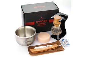 Anbbas Shaving Set with Badger Brush,Stand and Bowl,Shaving Soap,Straight Razor with Bag,10pcs Blades,Shaving Kit for Men