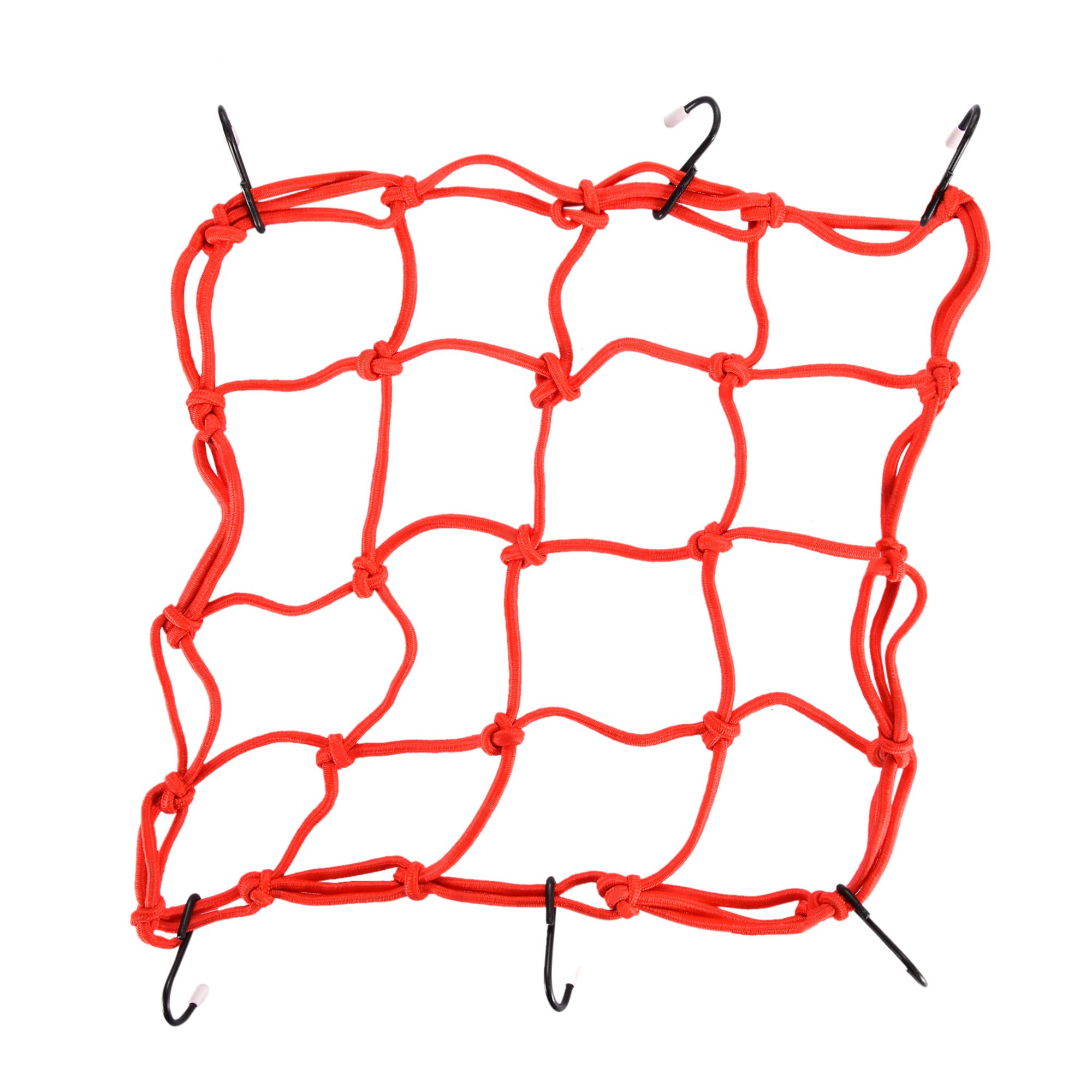 GOOFIT 12" x 12" Elasticated Bungee Luggage Cargo Net with Hooks Hold Down Replacement For Motorcycles Motorbike ATV Bikes Cars Trucks Red