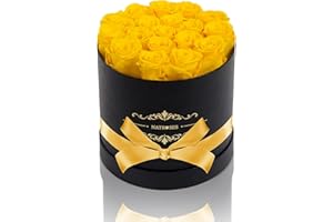 NATROSES Handmade Preserved Roses in a Box, Long Lasting Roses That Last Up to 3 Years, Yellow Real Roses Mothers Day Valentines Day Gifts for Her (Yellow)