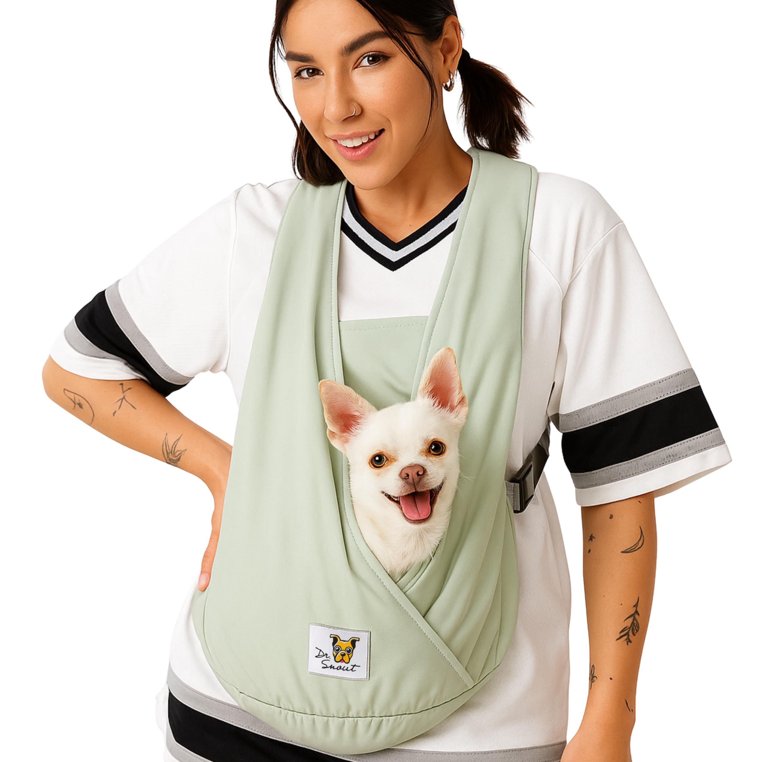 Photo 1 of Dr. Snout Dog Carriers for Small Dogs - Ergonomic Dog Sling & Cat Sling Carrier Chest - Durable, Washable, Adjustable for Small Pets, Cats - Safe for Long Walks, Public Transport & Stores