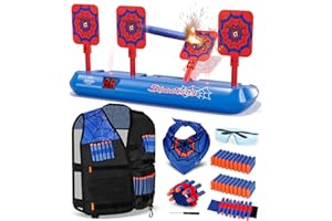 Lehoo Castle Nerf Target, Electronic Shooting Targets for Nerf Guns, Auto-Reset Scoring Shooting Games Includes Kids Tactical Vest, 60 Bullets, Glasses, Kids Toys Gifts for 3 4 5 6 Year Old Boys