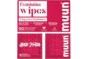 Muun Feminine Wipes Flushable - 50 Counts, Individual Vaginal Wipes Ph Balance, Anti Itch Deodorant Hygiene Wrapped Personal 