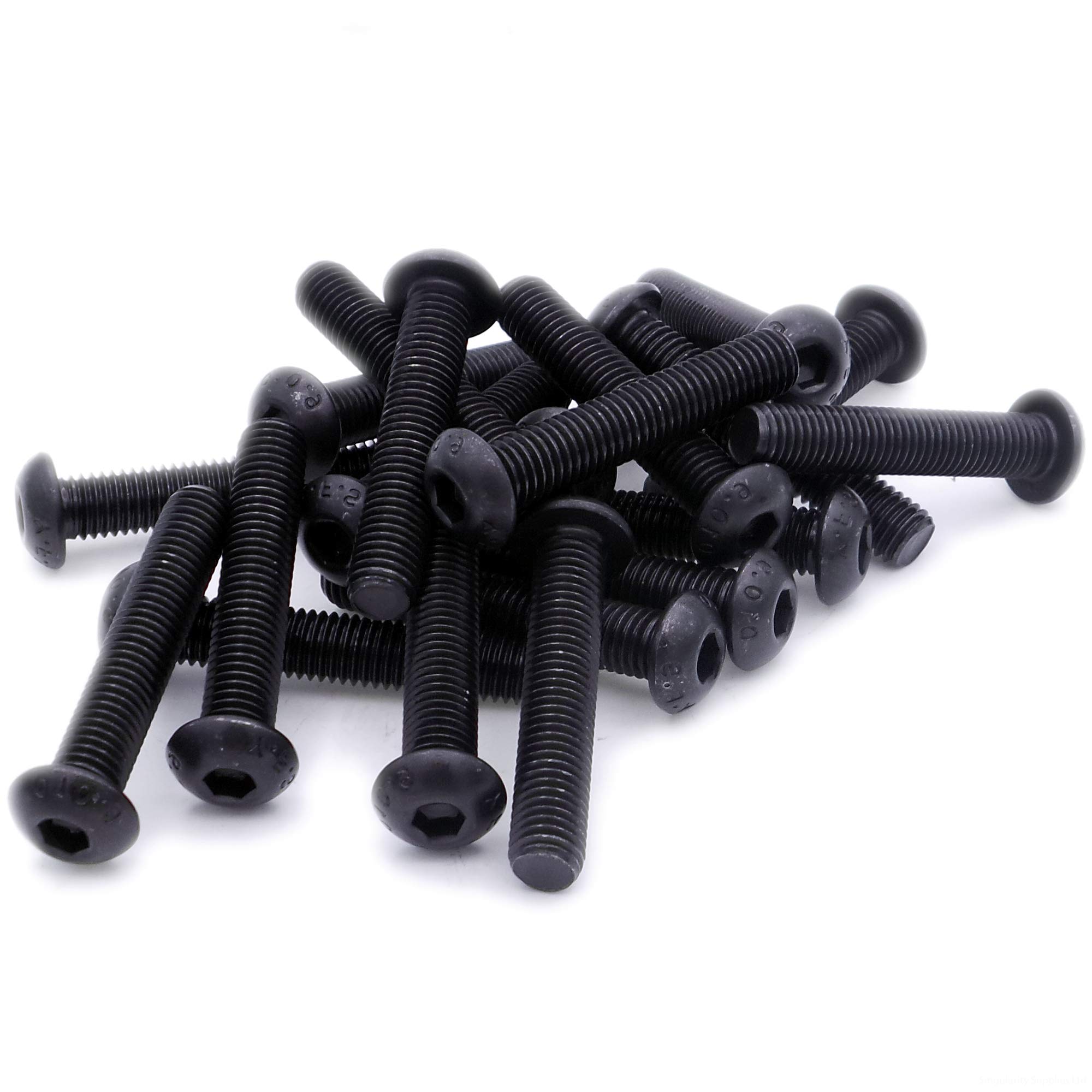 M3 (3mm x 20mm) Hex Socket Button Machine Screw (Bolt) - Black Steel (Pack of 20)