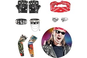FASBET 9pcs Rockstar Costume Men Rockstar Costume for Kids 80s Costumes for Men Rocker Costume Men Punk Costume Rockstar Accessories Punk Accessories Rock Star Costumes for Woman Rock and Roll Costume