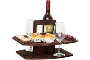 Portable Picnic Table Wooden Picnic Table Detachable Wine Table with 2 Glass Holder and Snack Tray, Wine Picnic Table with Ha