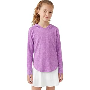 PATPAT Girls Athletic Hoodies Lightweight Long Sleeve Shirts 5-14 Years | Quick Dry T-Shirts, Curved Hem, Tee Top With Thumb