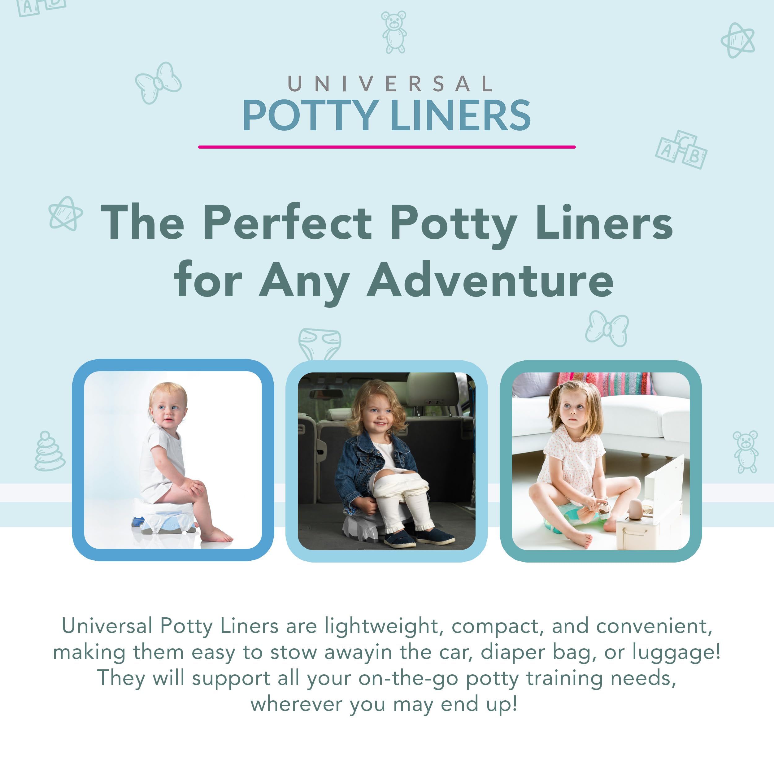 Kalencom Universal Potty Liners - Disposable Potty Liners for Toddlers - Absorbent and Leakproof - Compatible with Potette Travel Potty and Most Standard Toddler Potties - 36 Count