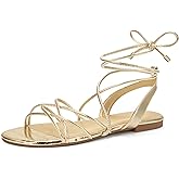 PARTY Women's Strappy Sandals Gladiator Lace Up Flats Summer Wrap Open Toe Tie Up Shoes