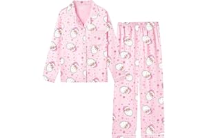 Schbbbta Girls & Women Pajamas Set, 2 Piece Satin Silky Pjs Button-Down Kids Sleepwear, 3 Years - XX-Large