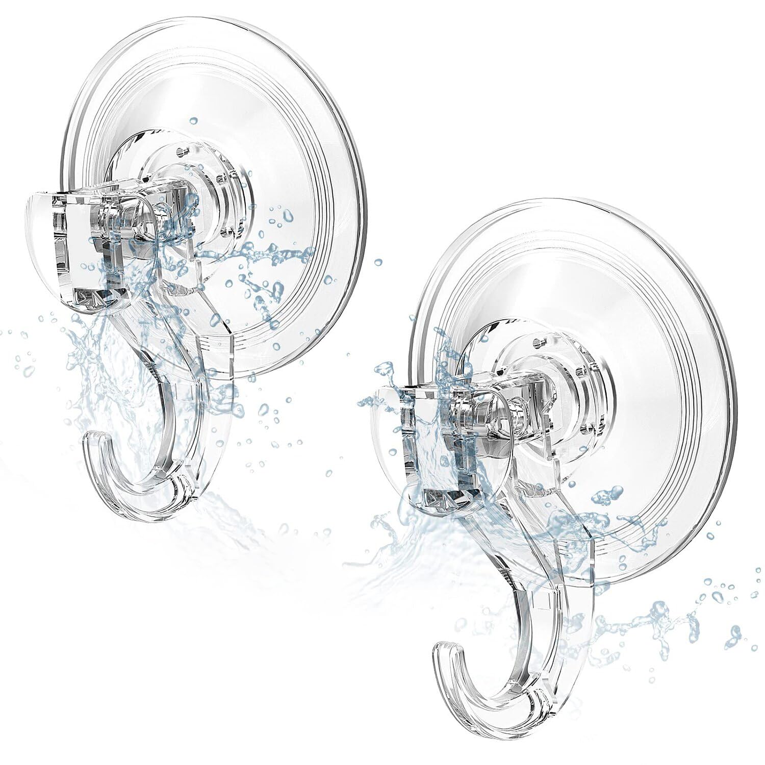 Elegear Suction Hooks for Bathroom, 3Kg Heavy Duty Plastic Strong Vacuum Suction Cup, Reusable Sucker Hook for Shower Kitchen Window Front Door Hanging Towel Caps Bags Coats Xmas Wreath, 2 Pack, Clear