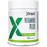 Xtravit Vitamins Plus Supplement - Natural Daily Men’s & Women’s Multivitamin with Iron, Minerals, Digestive Enzymes, & Antioxidants for Energy, Brain, & Digestive Support - No Fillers, 60 Capsules