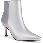 Coutgo Women's Kitten Heel Booties Pointed Toe Low Stiletto Side Zipper Ankle Boots Shoes