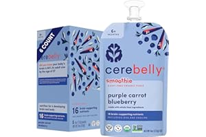 Cerebelly Organic Baby Food Pouches, Purple Carrot Blueberry Smoothie Purees, 16 Nutrients, No Added Sugar, Non-GMO, Toddler Snacks, 4oz, 6 Pack