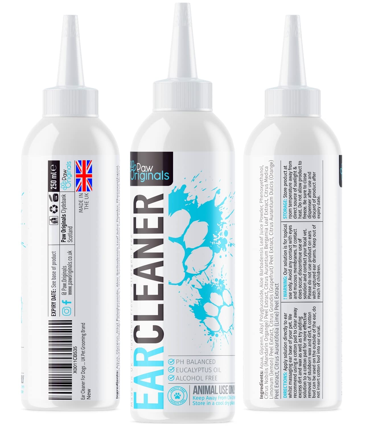 Paw Originals Ear Cleaner For Dogs Wash - Stop Itching, Bad Ear Odour Smell & Head Shaking - Anti Viral Formula - Recommended By UK Vets - 250ML - Made In The UK - From The No 1 UK Pet Grooming Brand