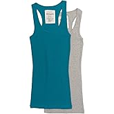 2 Pack Zenana Women's Basic Ribbed Tank Top Med H Gray/Jade