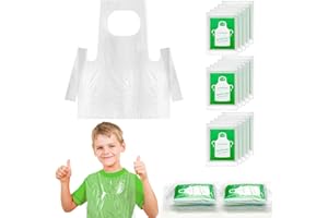 Bazen 100 Pieces Disposable Aprons for Kids Plastic Smocks Clear kids Apron for Toddler Waterproof Oil Proof Art Children Apron for Painting Cooking Eating Teaching Picnic DIY Craft
