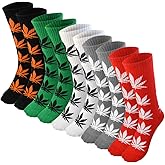 Lystaii 5 Pairs Weed Leaf Printed Cotton Socks Unisex Maple Leaf Printed Socks (Multicolor, Large)