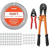 VEVOR 1/8 Inch Wire Rope Kit, 100 ft Length, 304 Stainless Steel Wire Cable with Cutter, 1600 lbs Breaking Strength, 7 x 7 Strands Construction, Steel Cable for Deck Railing System, Garden Trellis