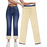 KDF Women's Fleece Lined Jeans Women High Waisted Straight Leg Jeans Winter Fleece Lined Jean Pants