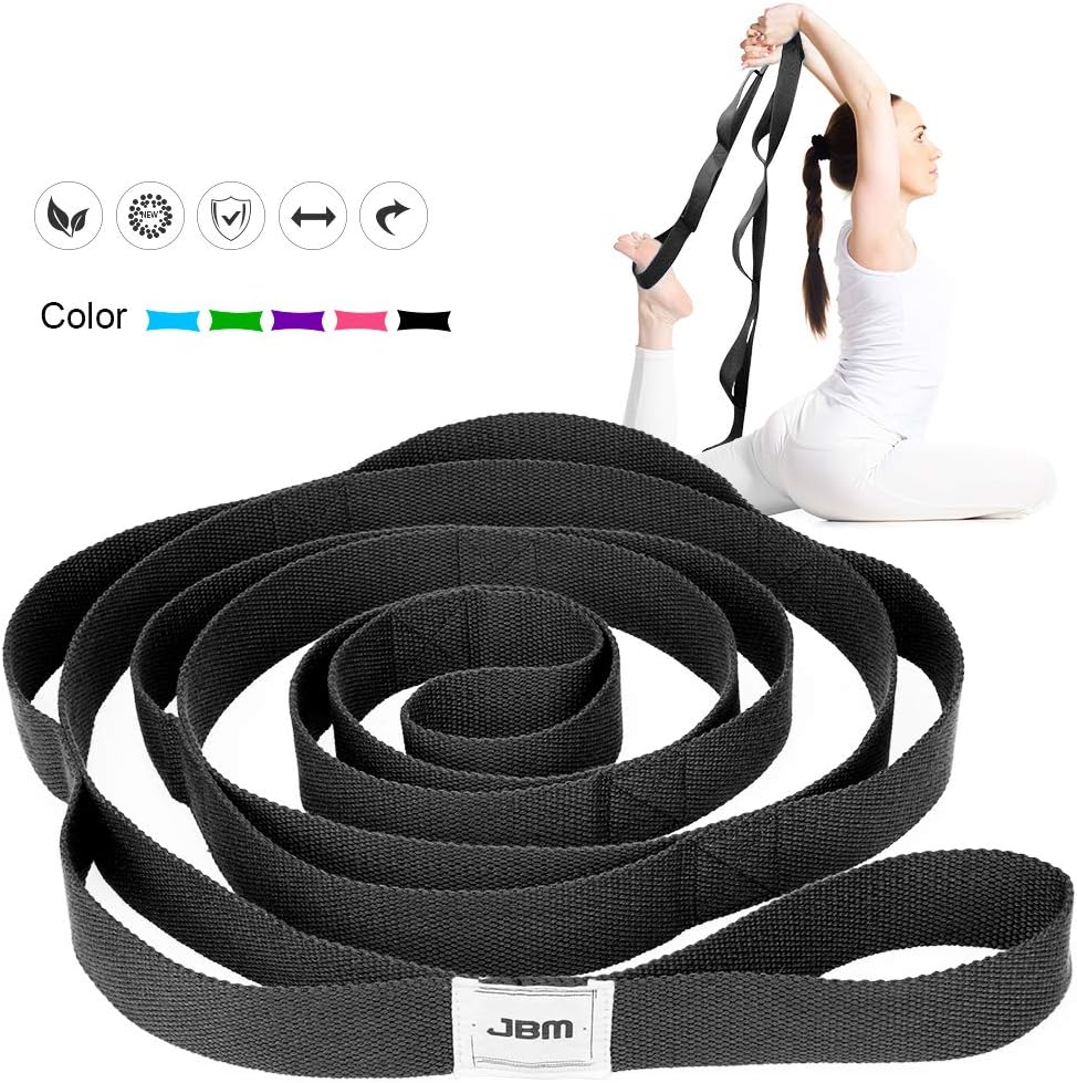 JBM Stretch Strap 6ft Strething Strap 8ft Yoga Strap with Double D-Ring Exerice Straps for Yoga Gravity Fitness (Black/Green/Purple/Blue/Pink)