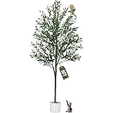 6FT Artificial Olive Tree,Artificial Plants Indoor,Faux Olive Tree Indoor with Natural Wood Trunk and Realistic Leaves and Fruits for Home Office Decor