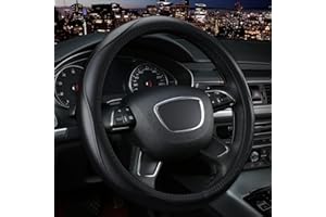 KAFEEK Steering Wheel Cover, Universal 15 inch, Microfiber Leather, Anti-Slip, Odorless, Black Lines