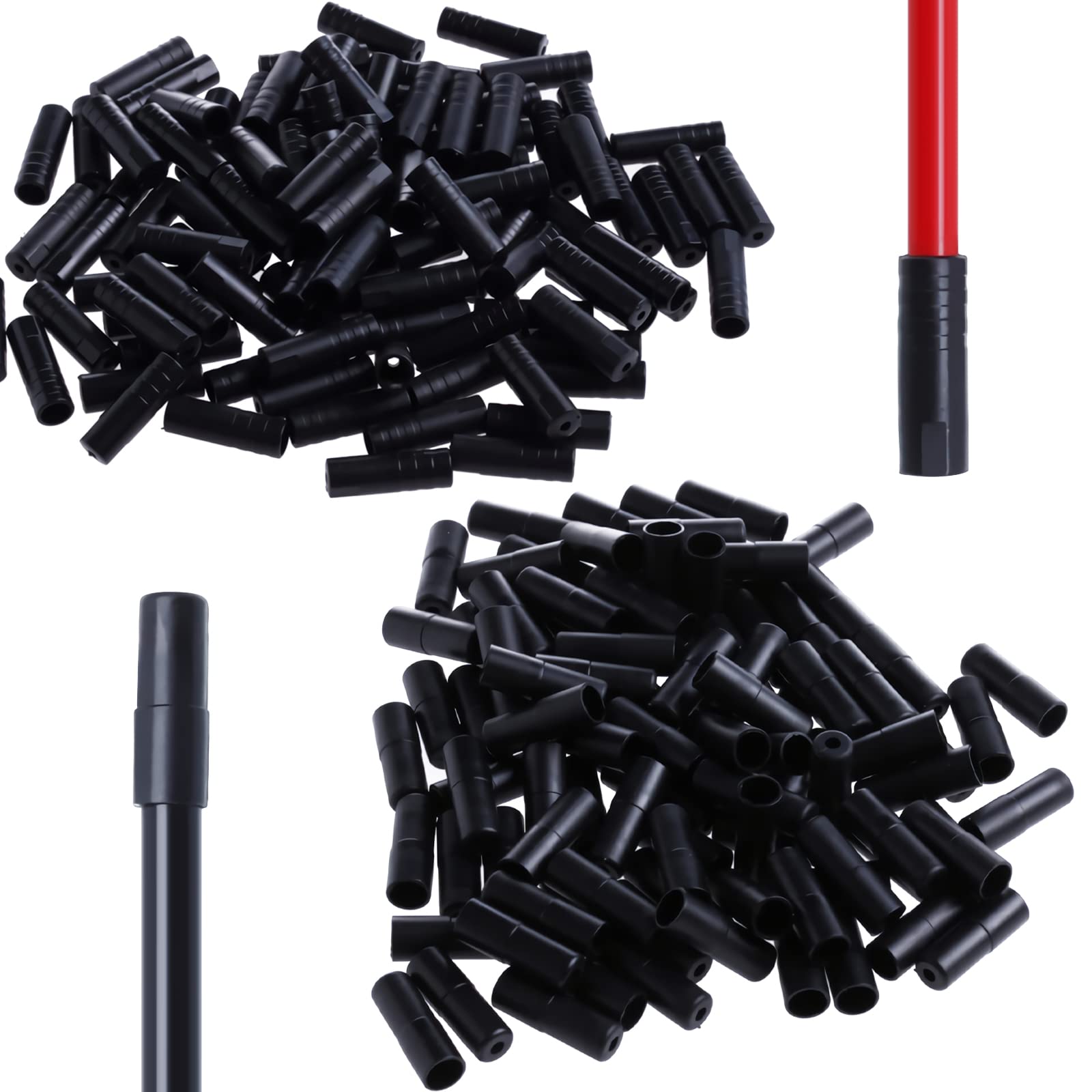 YUTOU Pack of 200 Bicycle Cable End Caps, Black Plastic, 100x5mm Brake, 100x4mm Gear, 200pcs