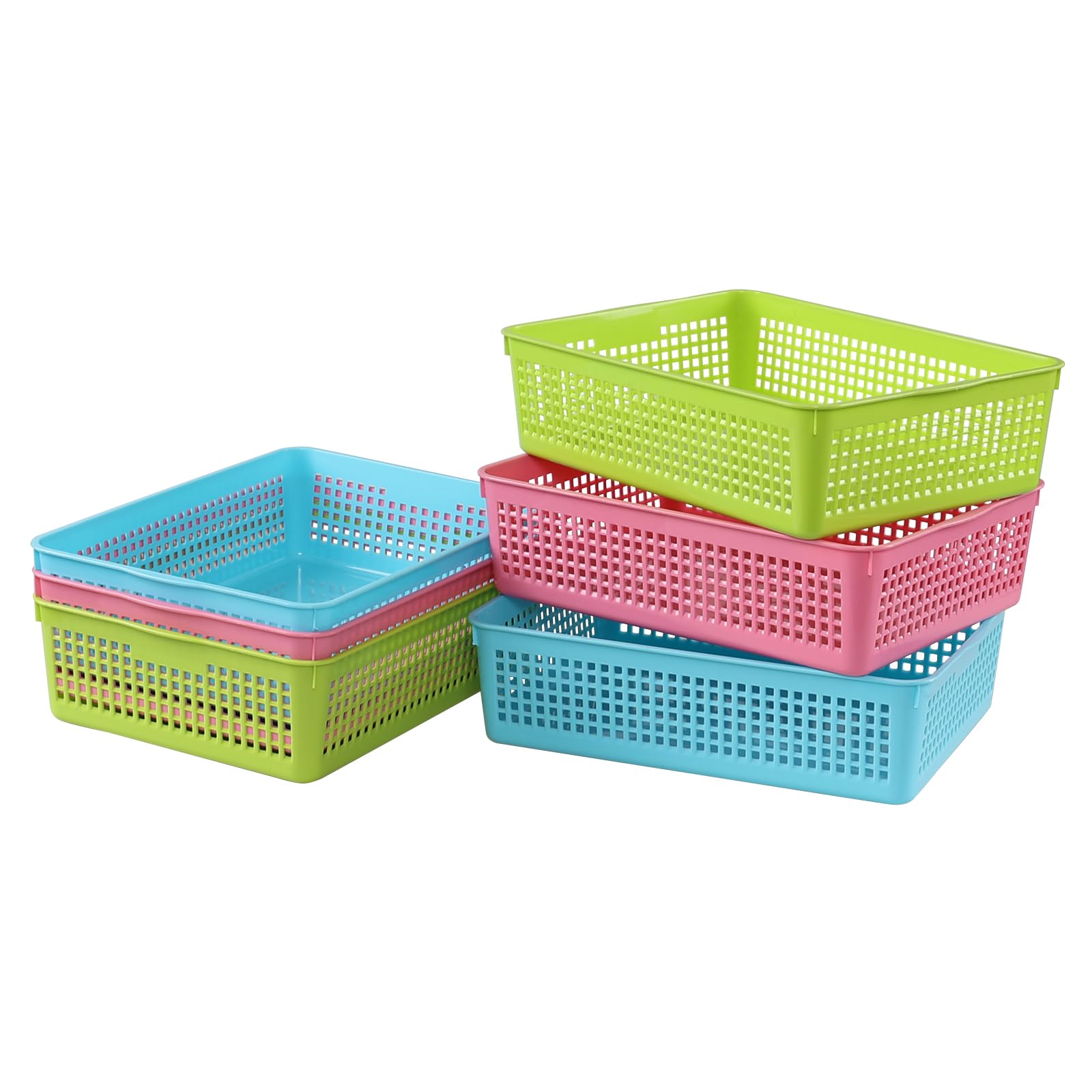 Dynko 6-Pack A4 Storage Colorized Baskets, Plastic Storage Organizer Basket