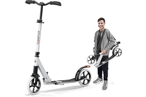 Campior Kick Scooter for Ages 6+, for Kids, Teens, and Adults, Max Load 240 LBS, Foldable, 8-inch Big Wheels for Kids and Adults, with Kickstand, 3 Adjustable Levels, Child Safety Approved, White