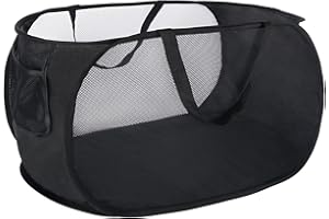 MOOMASS Popup Laundry Basket，collapsible Mesh Laundry Hamper，Folding Pop-Up Laundry Basket .Applicable for College dorm roomLaundry Room or Travel Etc. (Black)………