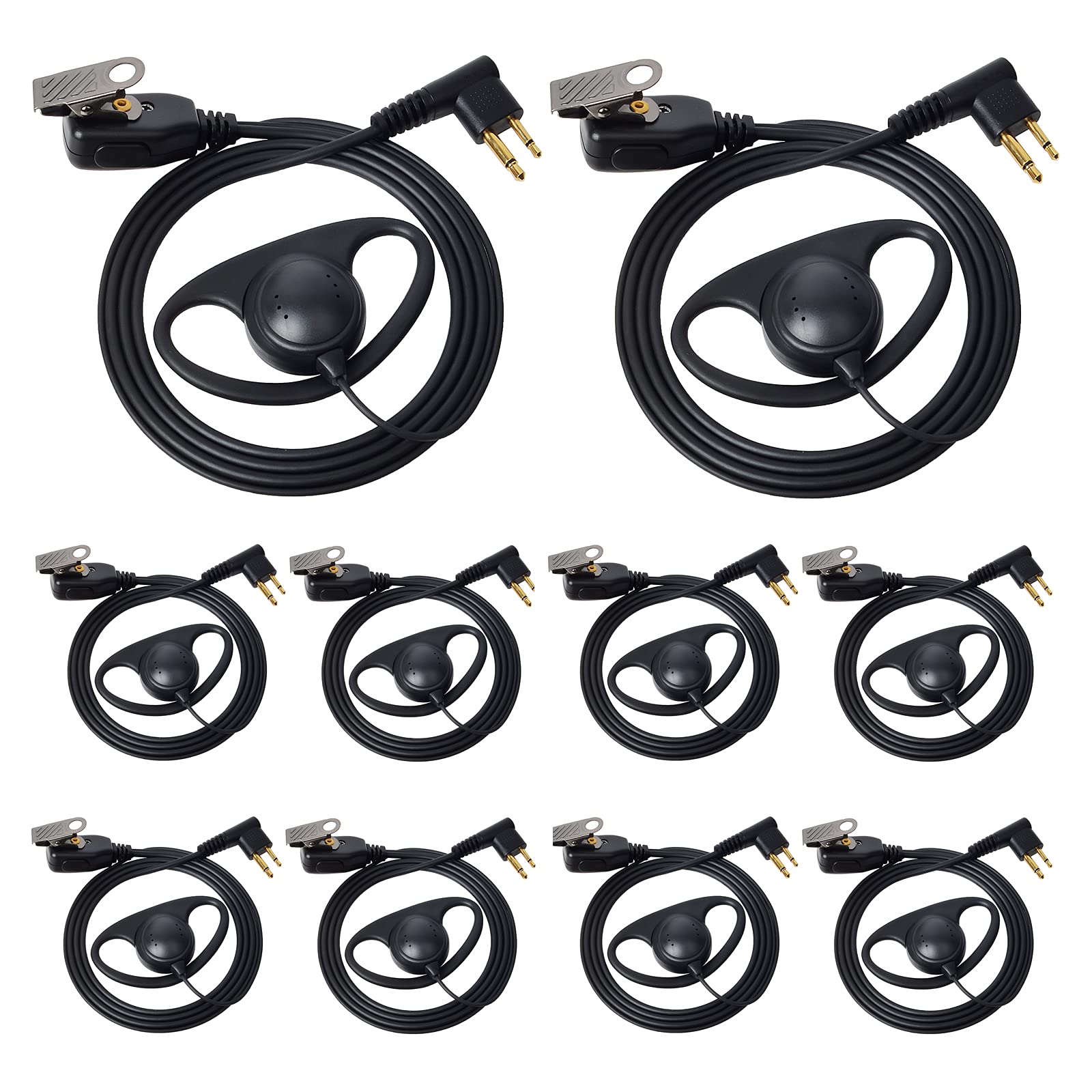 HYS D Shape Earpiece with Mic Compatible with Motorola CP040 CP140 Hytera Midland 2 Way Radio Inline PPT Headset for Police Security (10 Pack)