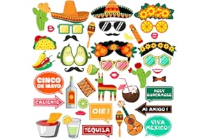 QYCX 44 Pcs Mexican Fiesta Photo Booth Props for Cinco De Mayo Party Decorations - Carnival and Mexico Theme Picture Props