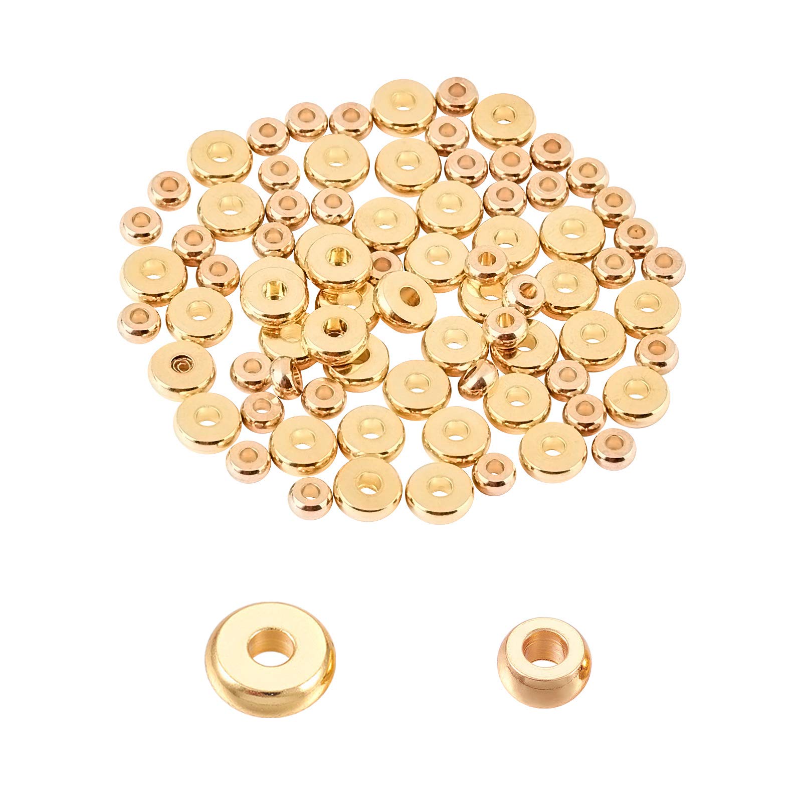 UNICRAFTALE 80pcs 1.6/1.8mm Flat Round Spacer Beads 4/6mm Diameter Golden Bead Spacers Stainless Steel Beads Metal Bead Smooth Beads for Jewelry Making Findings