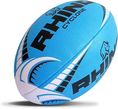 Rhino Cyclone Rugby Ball Blue Size 5 Hand Stitched Three-Ply Latex Bladder