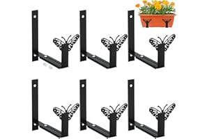 XYADX Window Planter Box Brackets 6 Pack, Adjustable Heavy Duty Wall Mount Flower Box Hooks with Butterfly, Suitable for Deck Railing Pergola Balcony Garden, Black