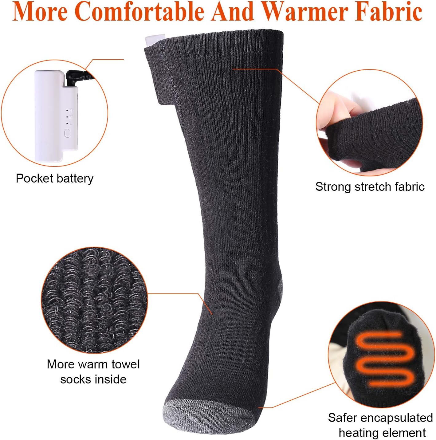 Sykooria Heated Socks for Men Women - Winter Foot Warmers Socks - Rechargeable Electric Heating Socks for Winter Outdoor Recreation Skiing Hiking Camping, Heating Element Up to 149℉, 3 Heat Settings: Sports & Outdoors