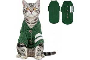 EXPAWLORER Cat Sweater Cardigan - Stylish Knitted Cat Clothes, British Style Soft Puppy Sweater with Sleeve Warm Pet Clothing Knitwear, Fall and Winter Kitten Coat for Girl Boy Cats, Green Large