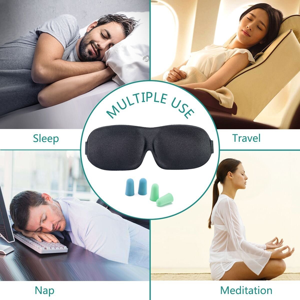 Sleep Mask Eye Mask for Man & Women, Trilancer Comfortable Blindfold for Sleeping, 3D Contoured , Complete Light Blocking, Deep Cavity, a Whole Travel Package with 4 Earplugs and Another 2D Sleep Mask