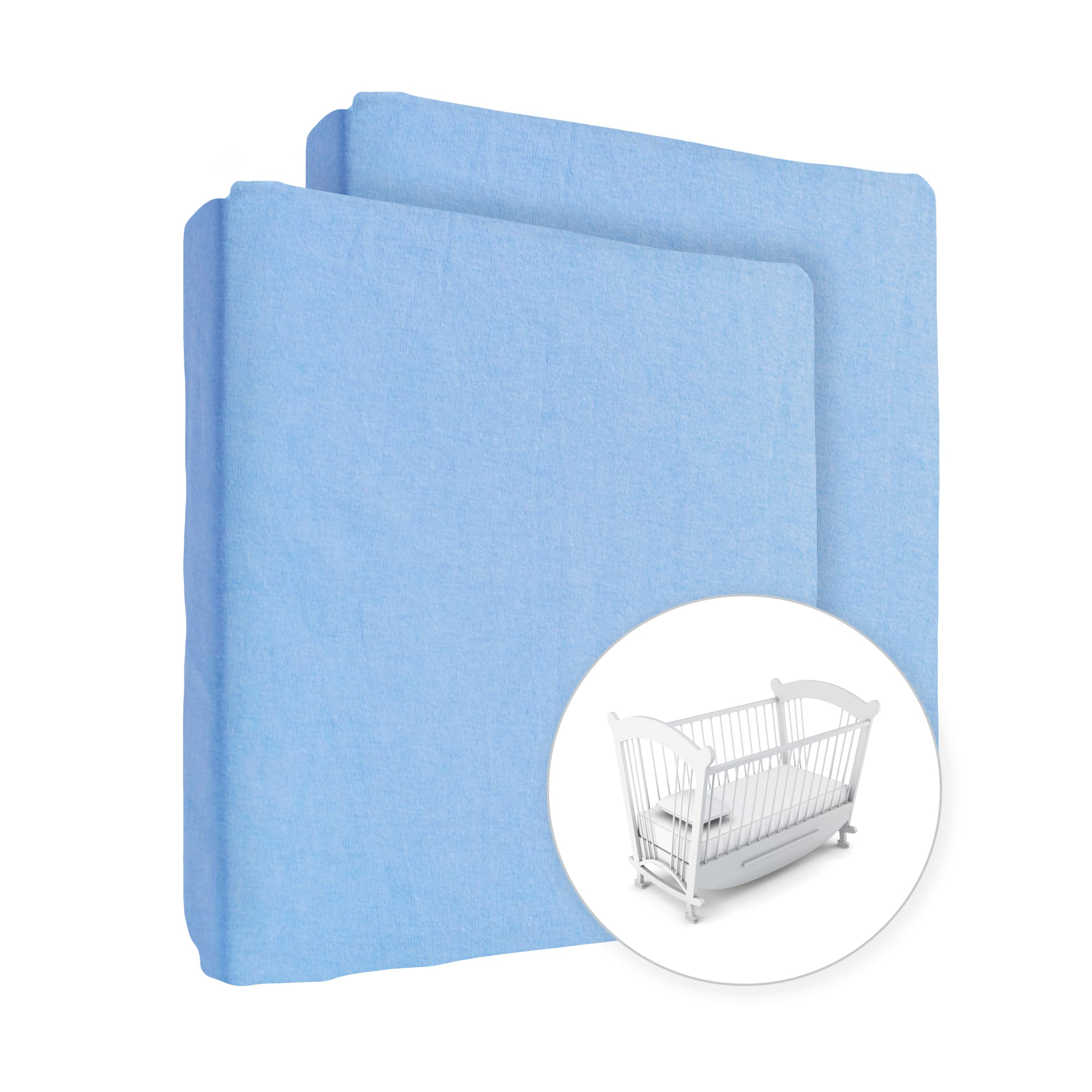 2X Jersey 100% Cotton Fitted Sheet for 90 x 50 cm Baby Co-Sleeping Crib Mattress (Blue)