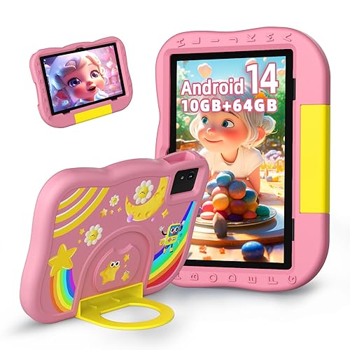 Rebecco Upgraded Kids Tablet, 10 Inch Android 14 tablet for Kids, 10+64GB GMS Certified Learning tablets with WiFi 6, Bluetooth 5.2, Octa-Core, Parental Control Child Tablets with Drop-Proof Case